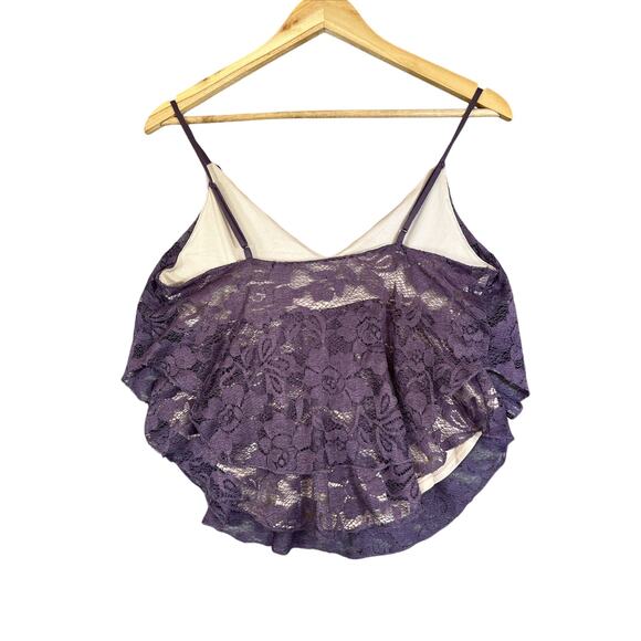 Express Tiered Lace Babydoll Cami Small Crop Purple Coquette Delicate Fairy Y2K - Picture 2 of 9